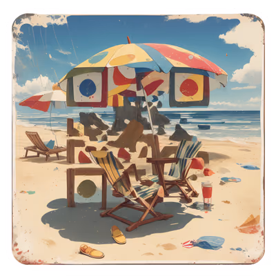 Ретро пляжный зонт: винтажный QR-код для наклеек — изображение 1