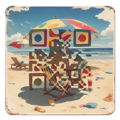 Retro Beach Umbrella Vintage QR Code for Stickers