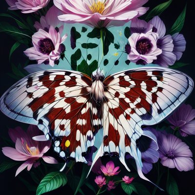 Butterfly and Flowers Painterly QR Code Art