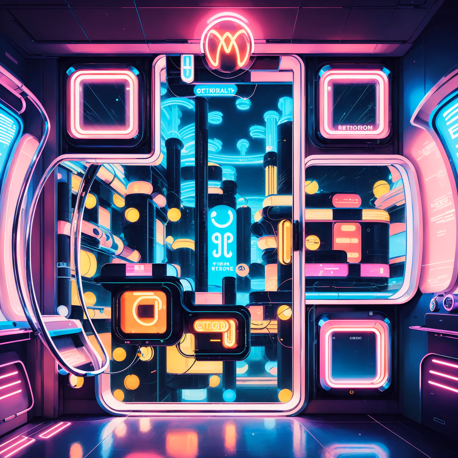 Retrofuturistic Neon Interior QR Code for Posters — image 1