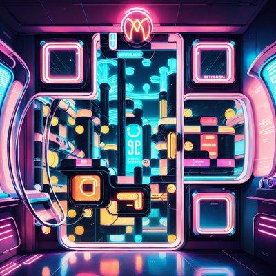 Ретрофутуристический неоновый интерьер: QR-код для постеров