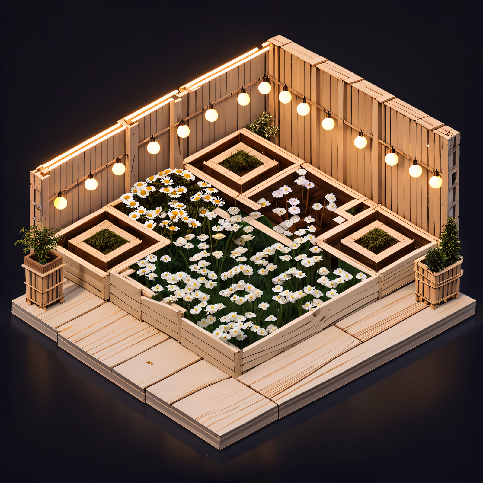Isometric Daisy Garden Diorama QR Code Art — image 1