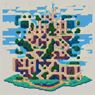 Pixel Art Sky Castle Island QR Code for Posters — image 1
