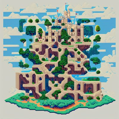 Pixel Art Sky Castle Island QR Code for Posters