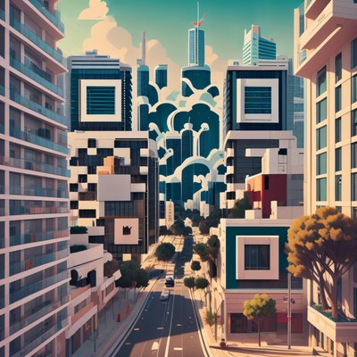 Панорама Тель-Авива, 3D-иллюстрация, QR-код