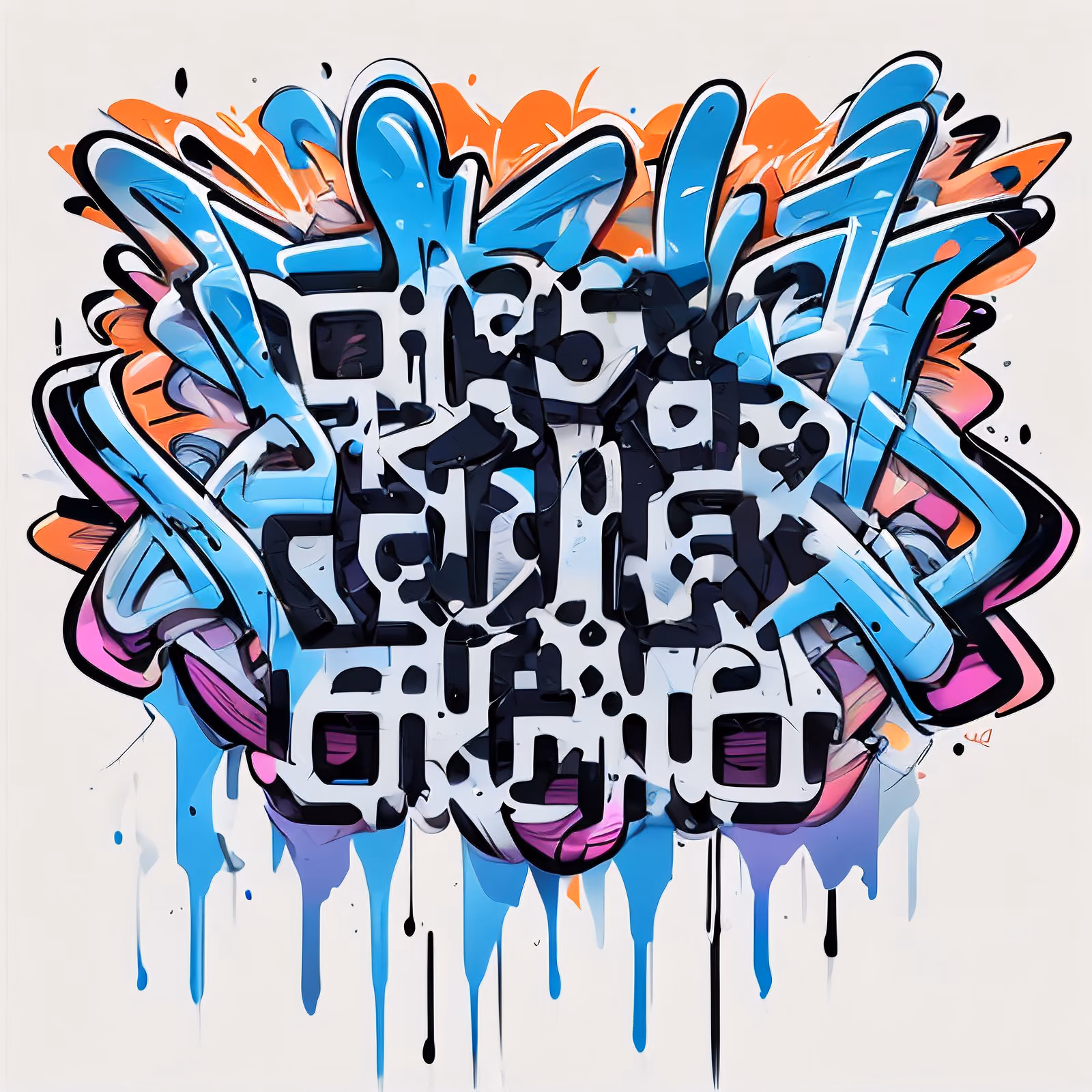 Blue Wildstyle Graffiti Lettering Symbol QR Code for Apparel — image 1