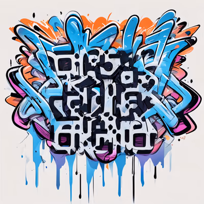 Blue Wildstyle Graffiti Lettering Symbol QR Code for Apparel — image 1