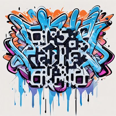 Blue Wildstyle Graffiti Lettering Symbol QR Code for Apparel
