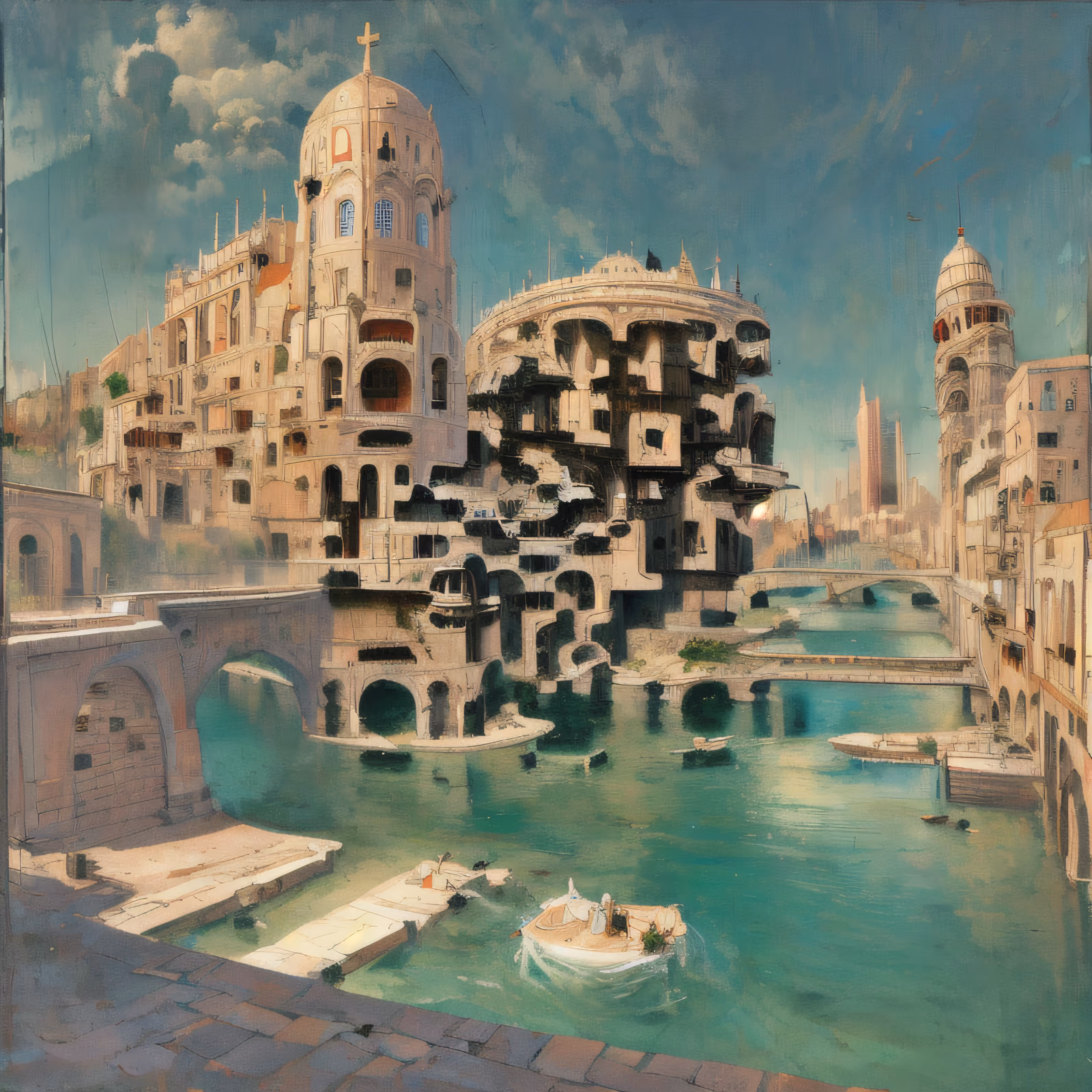 Futuristic River City Digital Painting QR Code Art — image 1