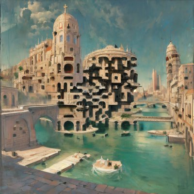 Futuristic River City Digital Painting QR Code Art
