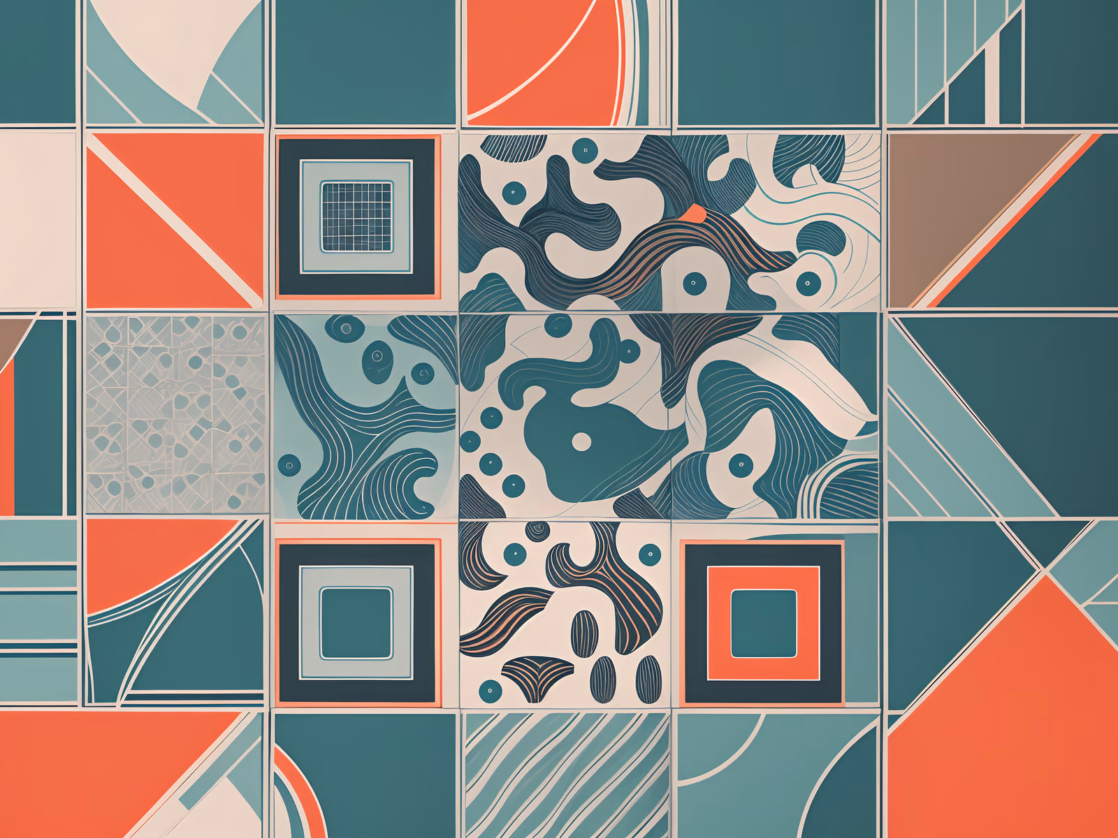 Teal Coral Abstract Tile Pattern QR Code Art — image 1