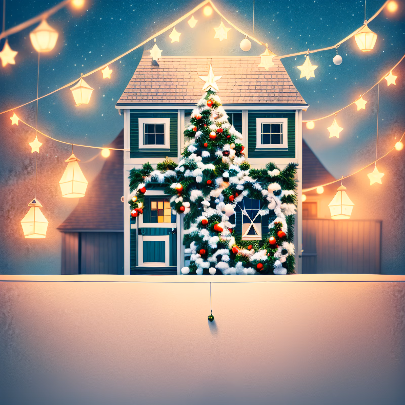 Christmas House Lantern Glow QR Code for Greeting Cards — image 1