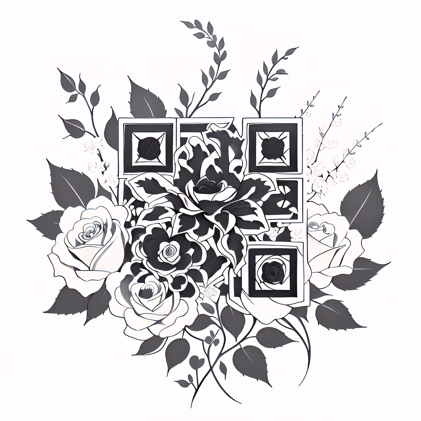 Rose Bouquet Ink Tattoo QR Code for Temporary Tattoos — image 1