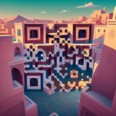 Moroccan Courtyard 3D Game Art QR Code for Posters