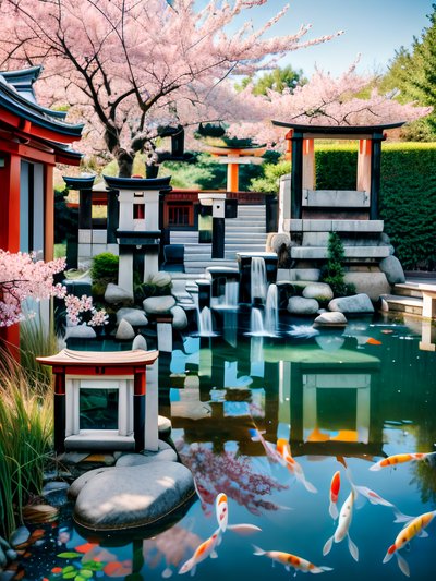 Japanese Garden Koi Pond Photography QR Code Art