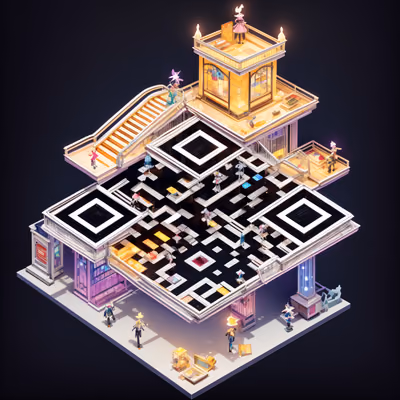 Fantasy Department Store Isometric QR Code for Window Displays — image 1