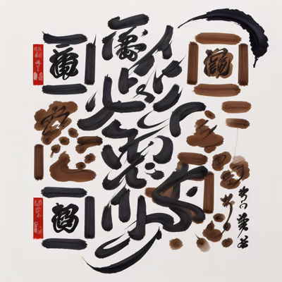 水墨毛笔书法卷轴二维码艺术 — 图片 1