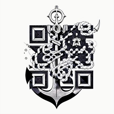 Rope Wrapped Anchor Tattoo QR Code for Temporary Tattoos