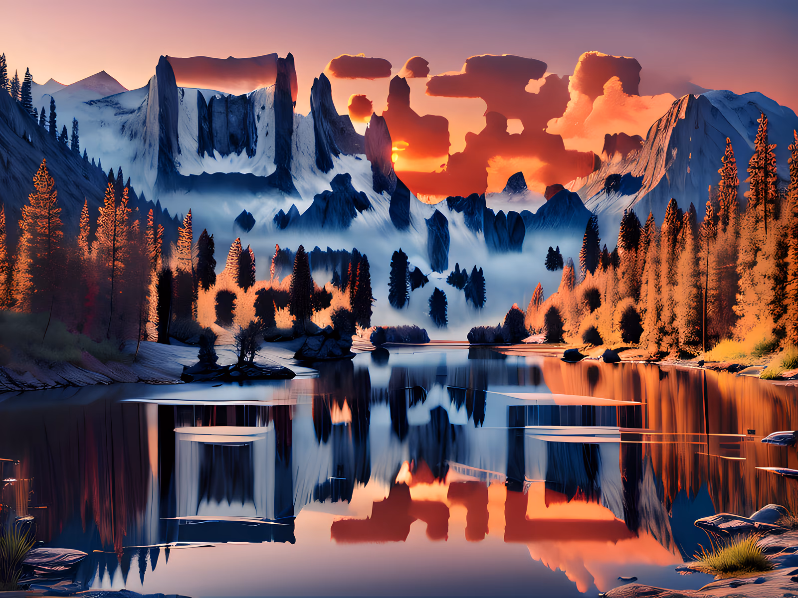 Mountain Lake Sunrise Digital Painting QR Code Art — image 1