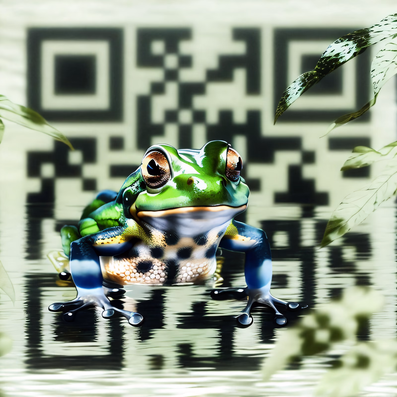 Green Frog 3D Render QR Code for Posters — image 1