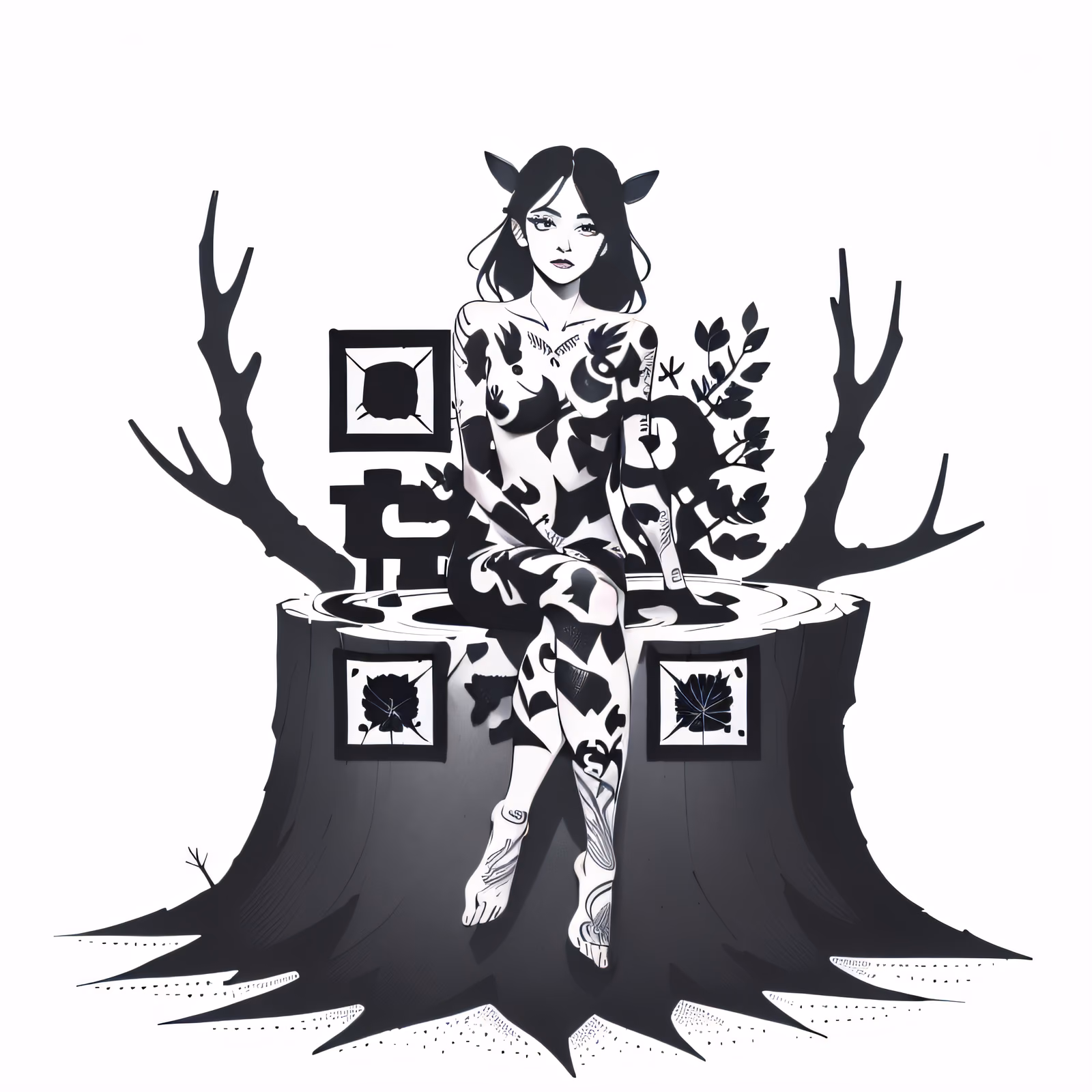 Forest Nymph Ink Drawing QR Code for Temporary Tattoos — image 1