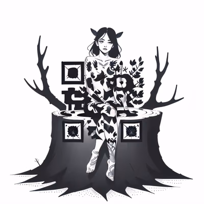Forest Nymph Ink Drawing QR Code for Temporary Tattoos — image 1