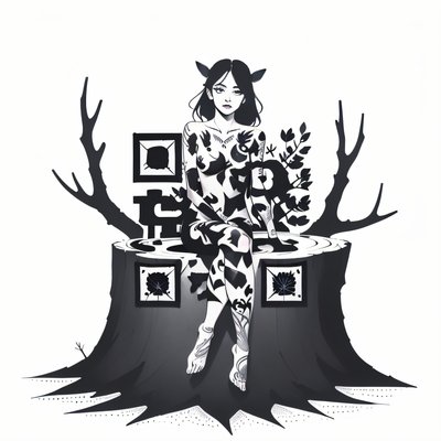 Forest Nymph Ink Drawing QR Code for Temporary Tattoos