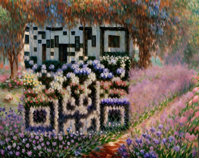 Impressionist Flower Garden Cottage QR Code Art
