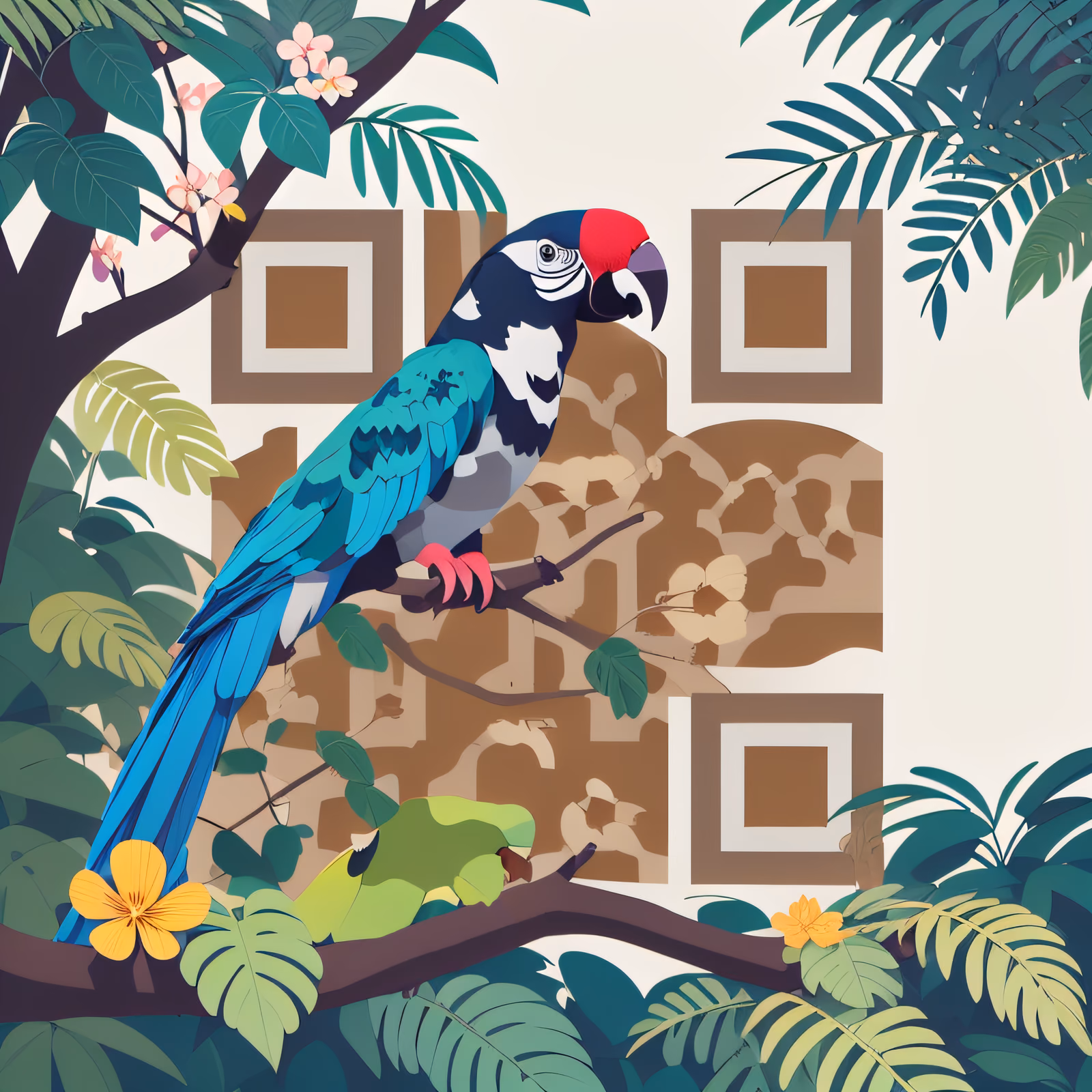 Попугай тропического леса в плоской векторной графике: QR-код — изображение 1