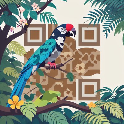 Rainforest Parrot Flat Vector QR Code Art