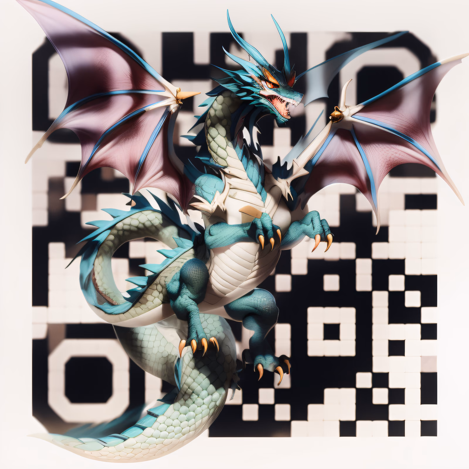 Teal Winged Dragon 3D QR Code for Posters — image 1