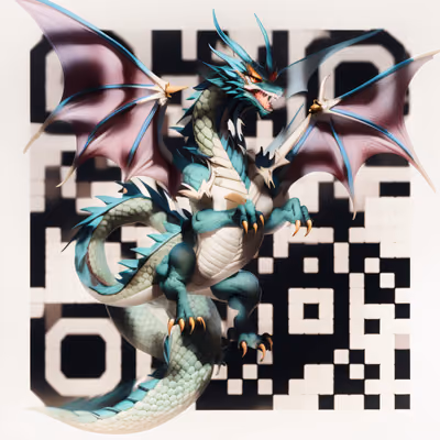 Teal Winged Dragon 3D QR Code for Posters — image 1