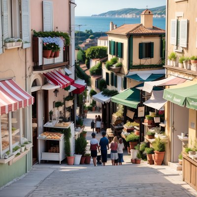 Italian Seaside Village Street QR Code Poster Art