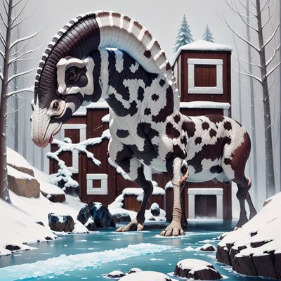 Winter Dinosaur Concept Art QR Code for Posters