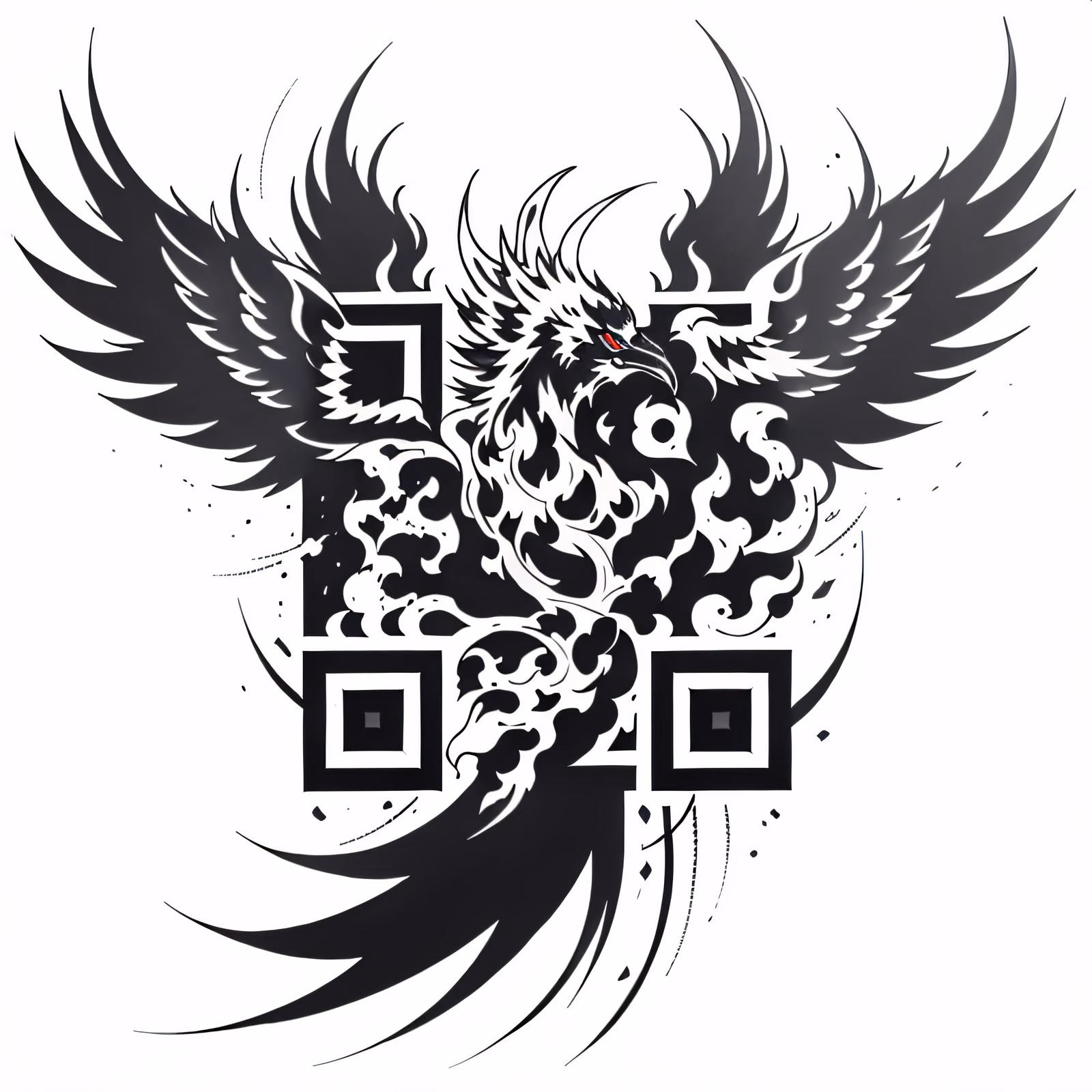 Восходящий феникс: QR-код в стиле татуировки для временных тату — изображение 1
