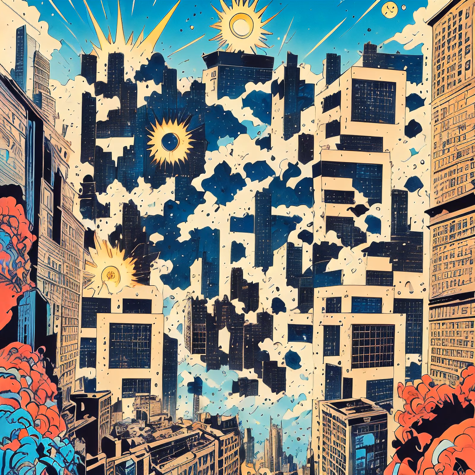 Comic Skyscraper Cityscape Sun QR Code for Posters — image 1