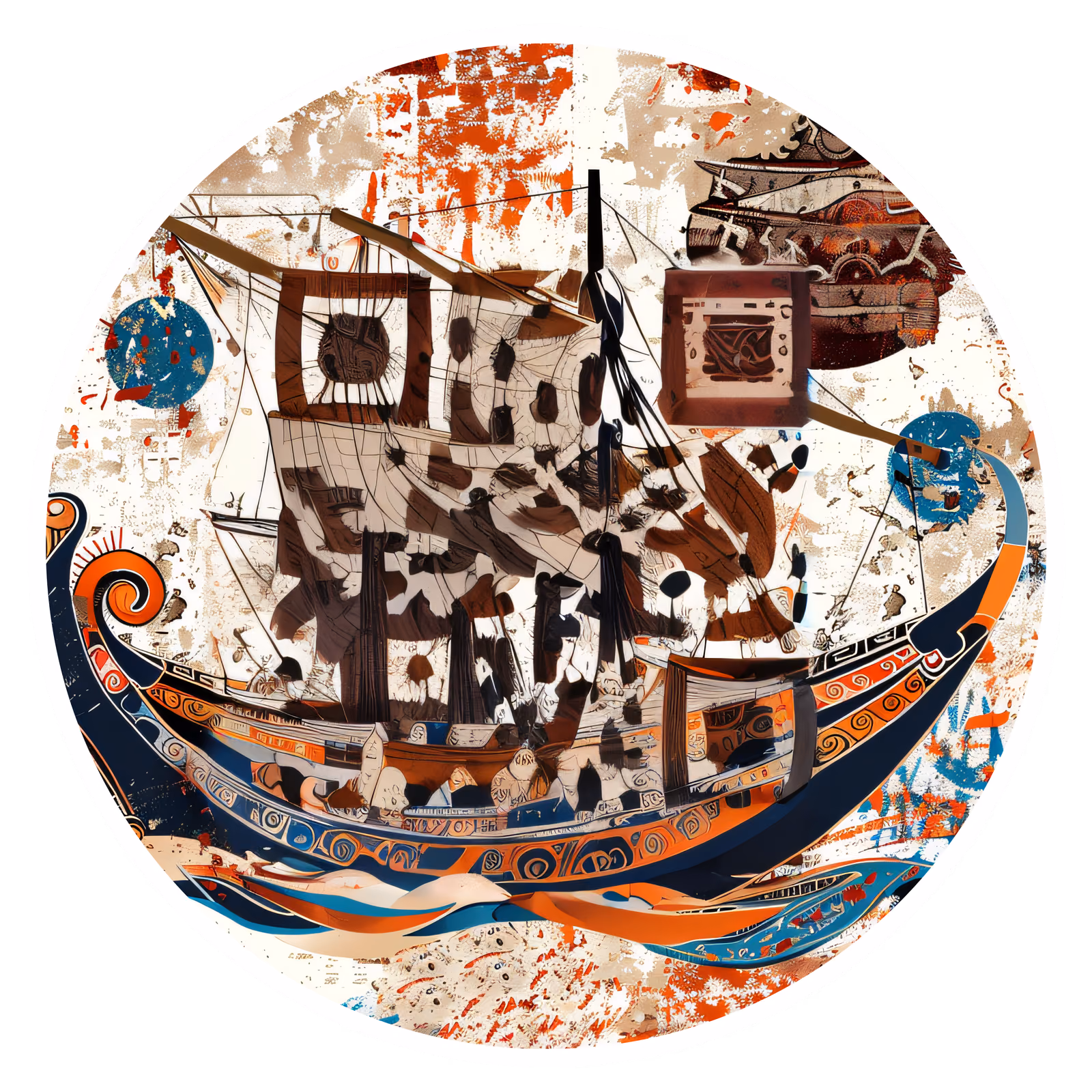 Ancient Greek Ship Vector Collage QR Code for Stickers — image 1