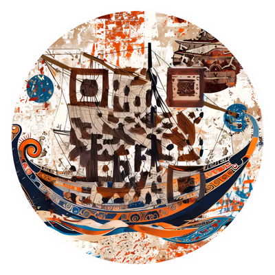 Ancient Greek Ship Vector Collage QR Code for Stickers — image 1
