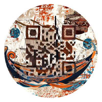 Ancient Greek Ship Vector Collage QR Code for Stickers