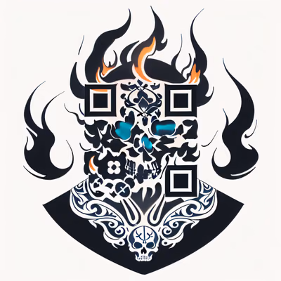 火焰骷髅部落纹身二维码设计,适用于临时纹身 — 图片 1