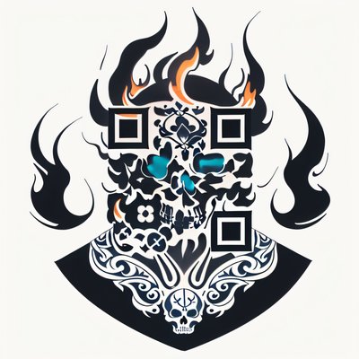 Пылающий череп в трайбл-стиле: QR-код для временной татуировки