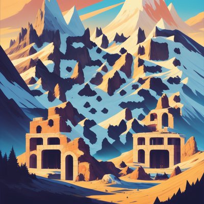 Snowy Mountain Ruins Vector QR Code for Posters