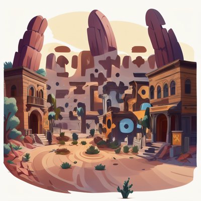 Desert Town Vector Sticker QR Code for Stickers