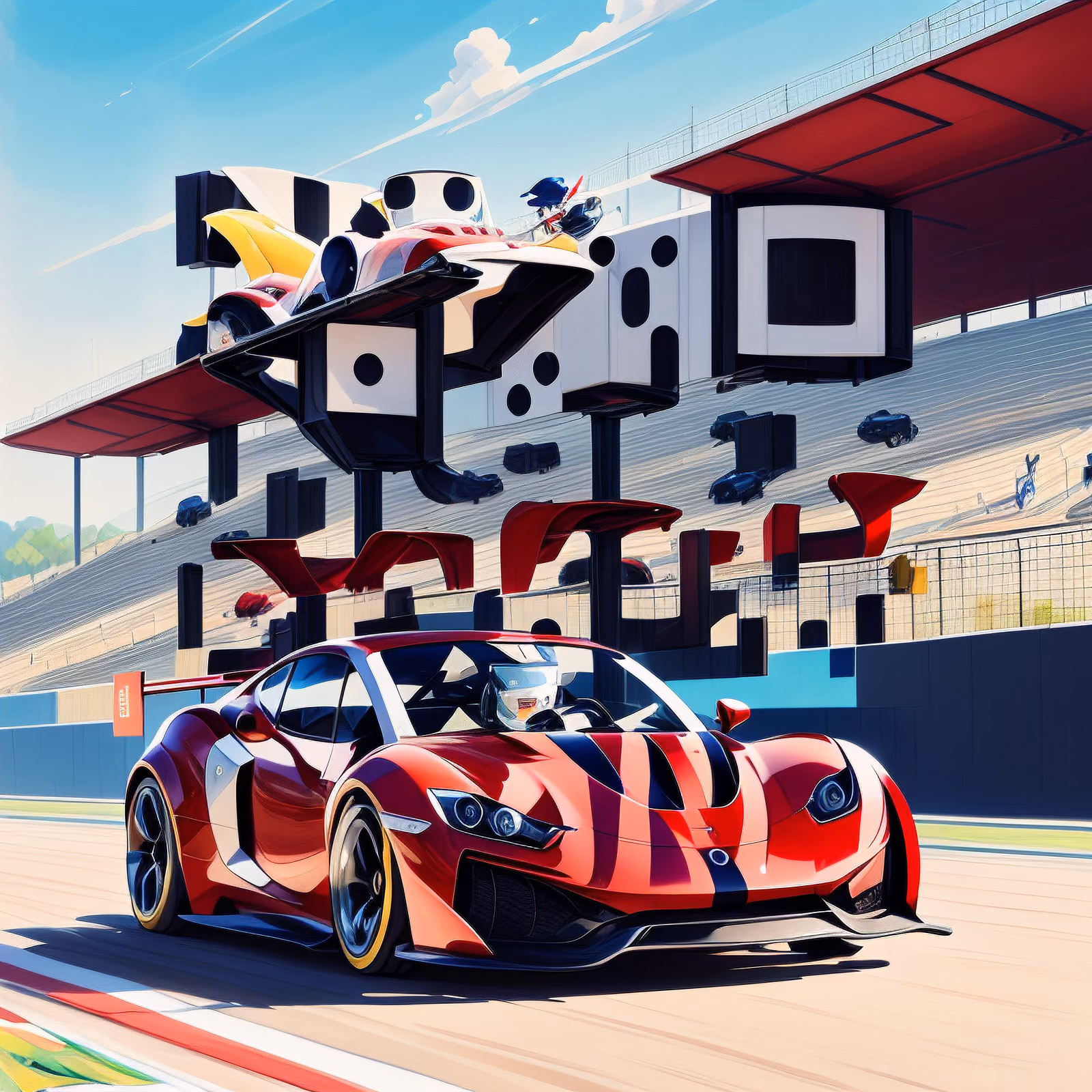Red Sports Car Racetrack Gouache QR Code for Posters — image 1