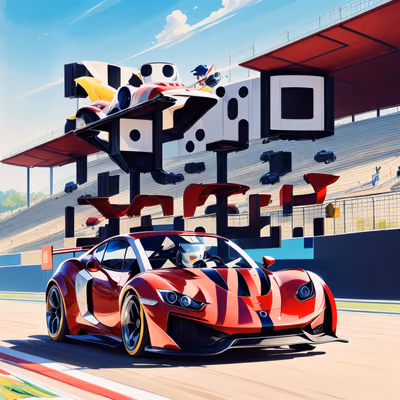 Red Sports Car Racetrack Gouache QR Code for Posters — image 1