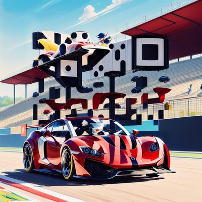 Red Sports Car Racetrack Gouache QR Code for Posters