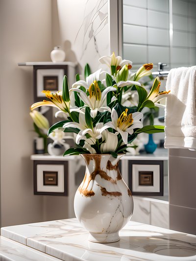White Lilies Marble Vase Photo QR Code Art