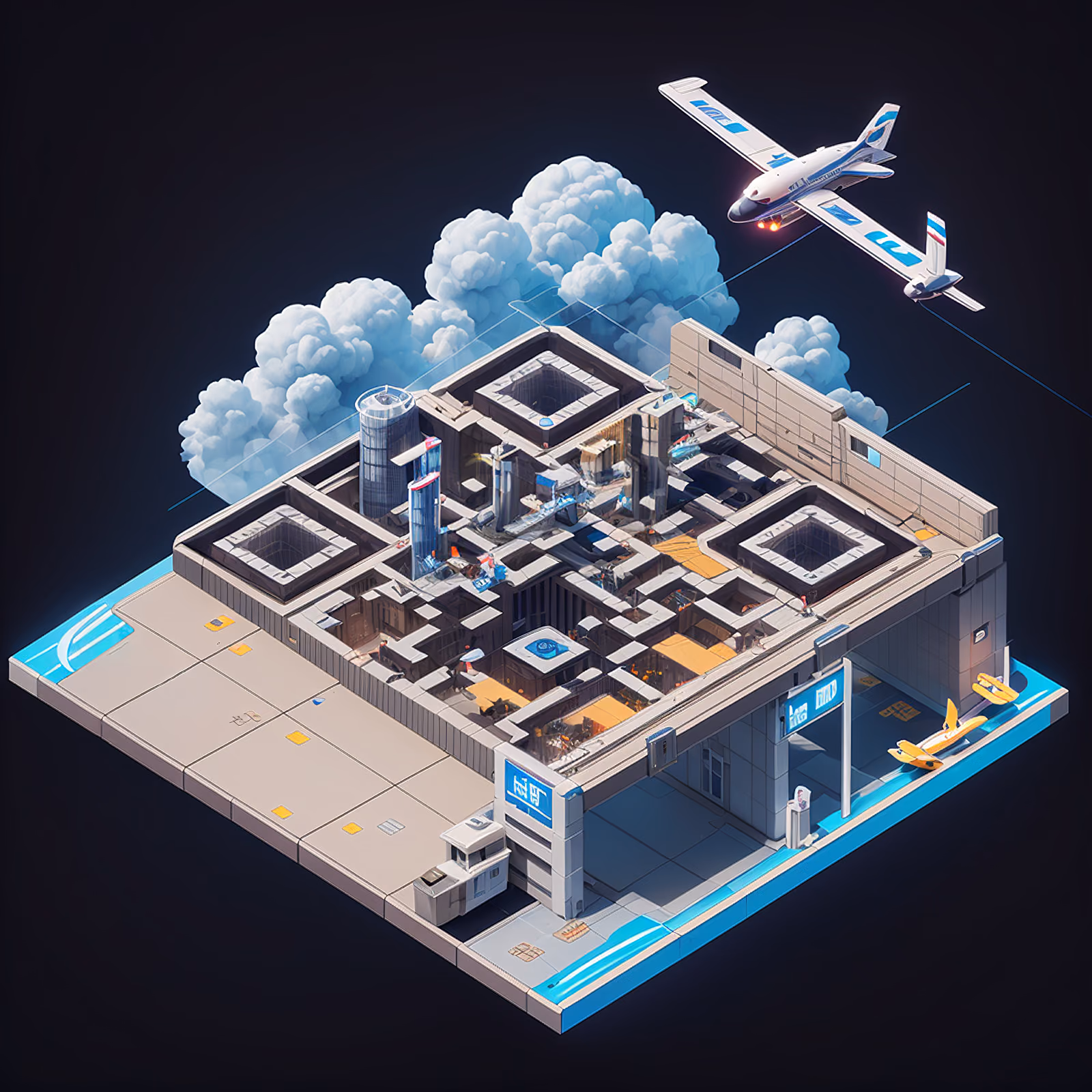 Изометрический аэропорт в облаках: QR-код для постеров — изображение 1