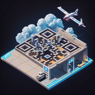 Isometric Cloud Airport Terminal QR Code for Posters