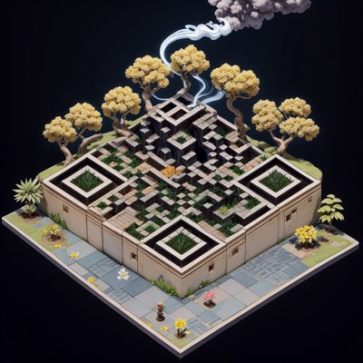 Isometric Orchard Terrace Diorama QR Code Art
